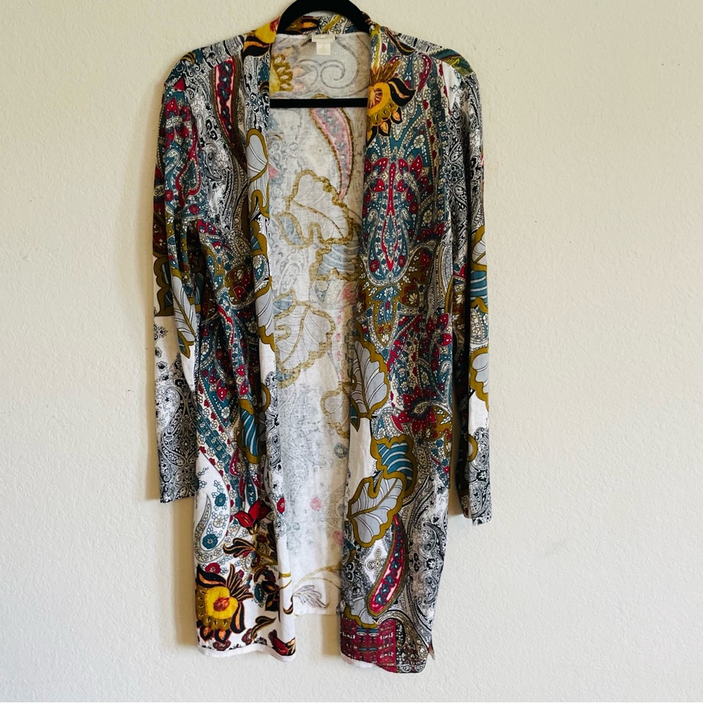 Chico’s woman’s open front paisley cardigan size 2 (M) abstract gma core fall